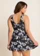 Plus Size Black Leaf Print Vintage Swimsuit Swimdress Set