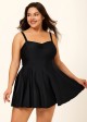 Black V Neck Ruched Plus Size Modest Swimdress Swimsuit Top