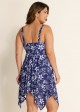 Navy Blue Floral Tie-Front Drawstring Asymmetrical Hem One Piece Swimdress