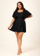 Black Ruffle Sleeves Square Neck Modest Plus Size Swimdress Swimsuit Top