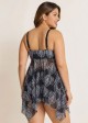 Mesh Print Tie-Front Drawstring Asymmetrical Hem Graceful Swimdress Set