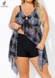 Mesh Print Tie-Front Drawstring Asymmetrical Hem Graceful Swimdress Set