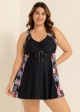 Stylish Tropical Print Patchwork Tie Front Swim Dress Set