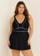 Black Contrast Trim Adjustable Straps One Piece Swimdress