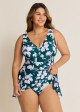 Green Floral Tummy Control Plus Size Swimsuit Swimwear One Piece Swimdress