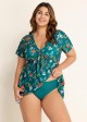 Green V Neck Floral Print Front Twisted Trendy Ruffle Swimdesse Set
