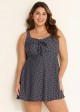 Women's Black Polka Dot Tie Front Modest One Piece Swimdress