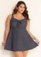 Women's Black Polka Dot Tie Front Modest One Piece Swimdress