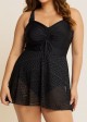 Black V Neck Tie Front Crochet One Piece Swimdress