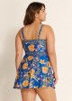 Curvy Blue Floral Side Tie Swimsuit One Piece Swimdress