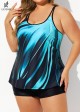 Blue And Black Fashionable Double Straps Adjustable Tankini Top