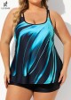 Blue And Black Fashionable Double Straps Adjustable Tankini Top