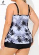 Plus Size Black And White Plants Print Double Straps Modest Tankini Top