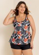 Plus Size Tropical Print Double Straps Tankini Top