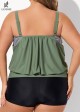 Plus Size Striped Faux Layer Adjustable Tankini Top