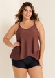 Plus Size Brown Flowy Layered Tankini Top