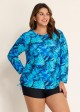 Plus Size Side Tie Adjustable Long Sleeve Rash Guard Tankini Top