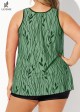 Plus Size Leaf Pattern Elegant Tankini Top with Wide Straps