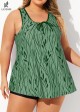 Plus Size Leaf Pattern Elegant Tankini Top with Wide Straps