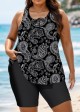 Black Paisley Loose Fit Plus Size Women Tankini Top