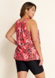 Red Tropical Leaf Print Loose Fit Plus Size Women Tankini Top