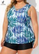 Drawstring Plants Print Fashionable Crochet Fresh Blue Tankini Top
