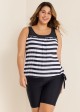 Plus Size Black And White Striped Print Sports Tankini Top