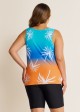 Colorful Plants Print V Neck Casual Sleeveless Tankini Top