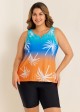 Colorful Plants Print V Neck Casual Sleeveless Tankini Top