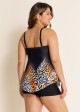 Fashionable Leopard Print V Neck Ruched Front Tankini Top