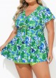 Floral Pattern Tie Front Ruffled Flowy Short Sleeves Tankini Set
