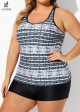 Plus Size Vintage Round Neck Crossback Tankini Top