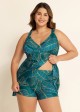 Plus Size Mystic Green Plants Print Wide Straps Stylish Tankini Set