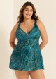 Plus Size Mystic Green Plants Print Wide Straps Stylish Tankini Set