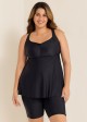 Fashionable Black Square Neck Flowy Plus Size Modest Women's Tankini Swimsuit Top