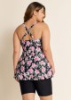 Black Floral Print Square Neck Flowy Modest Plus Size Tankini Swimsuit Top