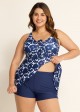 Plus Size Floral Print V Neck Stretchy Women Tankini Set