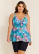 Blue Floral Modest And Designer Curvy Swimwear Bathing Suits Tankini Top