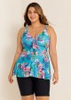 Blue Floral Modest And Designer Curvy Swimwear Bathing Suits Tankini Top