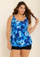 Curvy Blue Floral Modest Retro Swimsuit And Swimwear Tankini Top