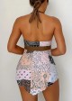 Paisley Print Halter V Neck Flowy Women Tankini Top