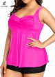 Hot Pink Twist Front Charming Tankini Top