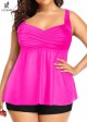 Hot Pink Twist Front Charming Tankini Top