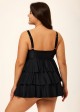 Black Knotted Front Ruffle Tiered Elegant Tankini Top