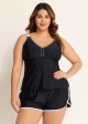 Black And White Sporty Comfortable Plus Size Tankini Top