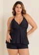 Black V-Neck Halter Plus Size Modest Tankini Swimsuit Top