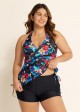 Tropical Floral Cross Front With Side Drawstring Tankini Set