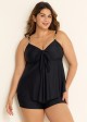 Black V Neck Ring Metal Ruched Front Tankini Top