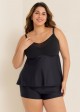 Black V-Neck Chest Mesh Plus Size Modest Fashion Tankini Swimsuit Top