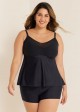 Black V-Neck Chest Mesh Plus Size Modest Fashion Tankini Swimsuit Top